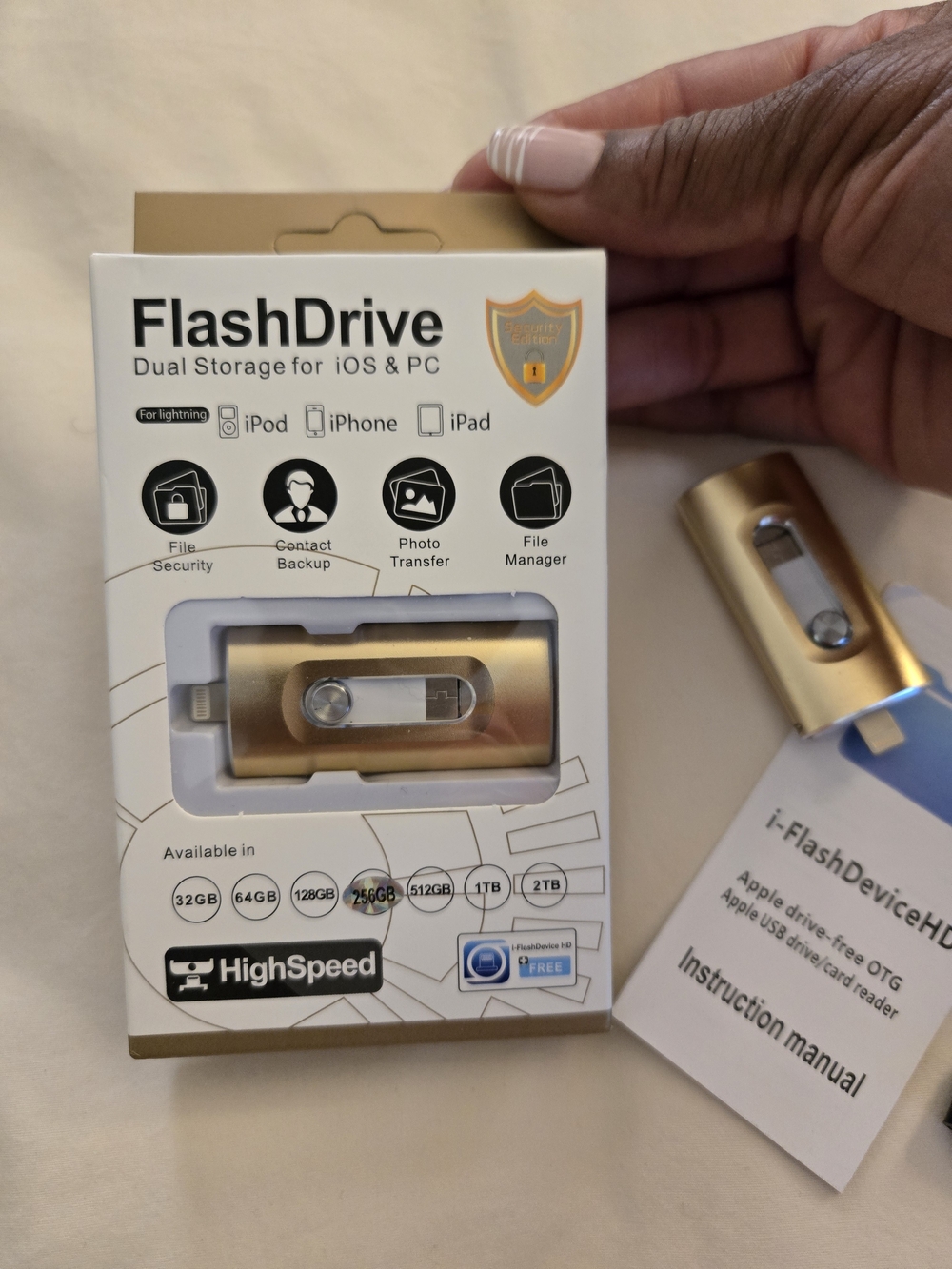 Gold Lightning & USB Flash Drive - Dual Storage for iPhone and PC
